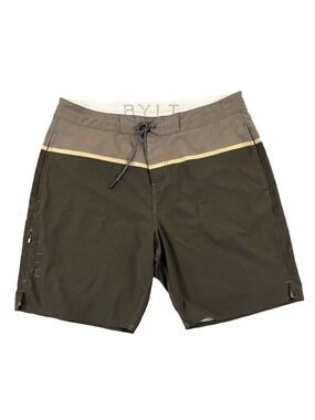 BYLT Men's Unlined Coastal Board Shorts in Neutral Brown Green 9" Inseam - Small